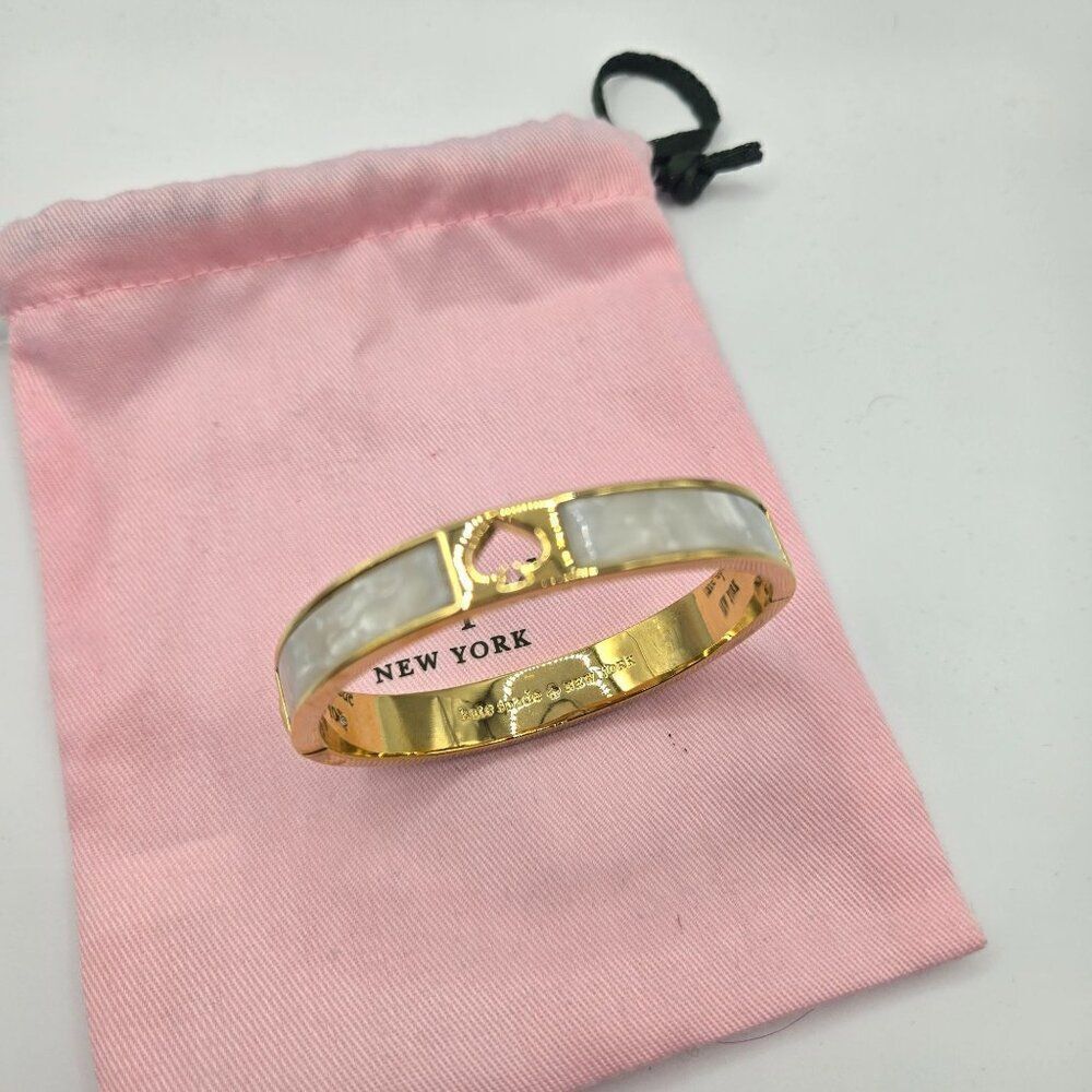 Kate Spade Gold-Tone Bangle Bracelet Mother Of Pearl Inlay Punch Spade